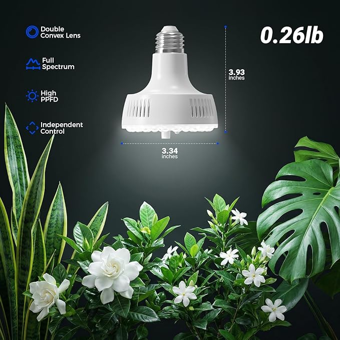 Barrina Orbgrow OG11A Grow Light Bulbs for Indoor Plants, Integrated Dimming & Timing, 5000K 11W(100 Watt Equiv), E26 Plant Light Bulb, Full Spectrum, High PPFD for Seeds and Greens, 1 Pack, White