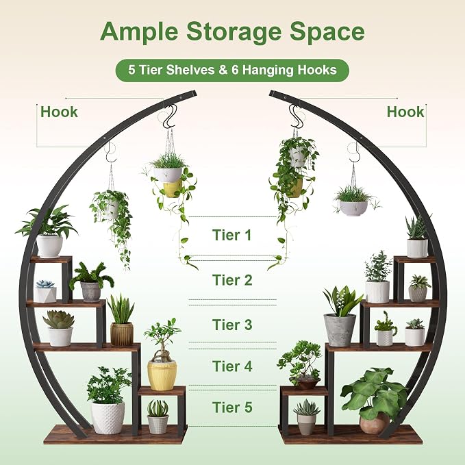 Plant Stand Indoor, 2 Pack Half Moon Plant Shelf Tall, Metal Hanging Plant Rack for Multiple Display for Home Patio Lawn Garden Balcony