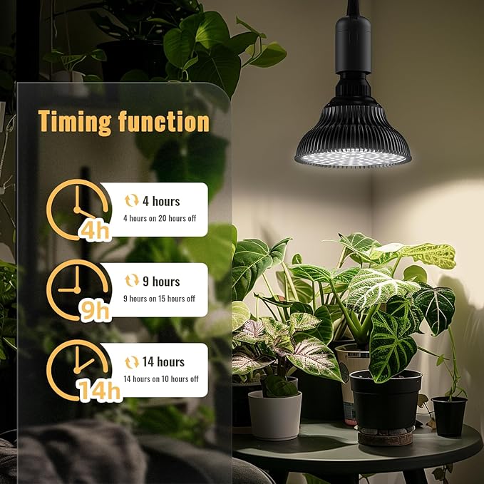 Hanging Grow Lights for Indoor Plants, 25W 5000K, LED Hanging Grow Light Bulbs with Timer, Height Adjustable Hanging Plant Light, Full Spectrum Pendant Grow Light for Seed Starting, Black
