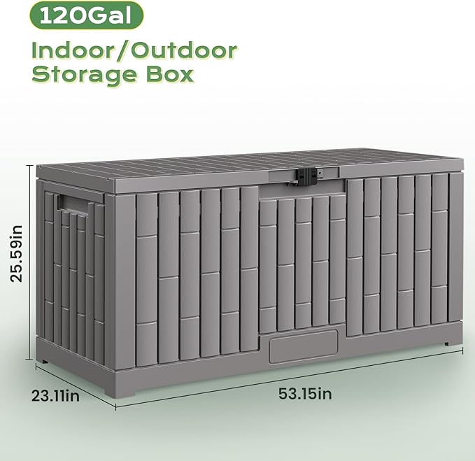 Jocoevol Deck Box 120 Gal, UV Resistant & Waterproof Outdoor Storage Box with Lock, Easy Assemble Storage Bins Container for Pool Patio Garden
