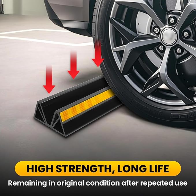 HOXWELL 2 Pcs 18'' Parking Car Wheel Stopper for Garage with 2 Installation Methods, Heavy Duty Tire Stops with Reflective Tapes, Car Parking Aids for Garage, Easy to Install
