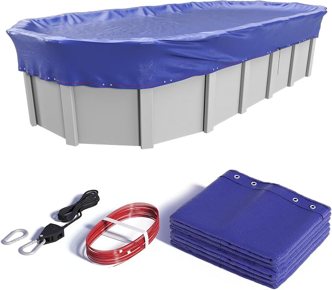 12x20 FT Oval Winter Pool Cover, Steel Cable and Pulley, Above Ground Pools