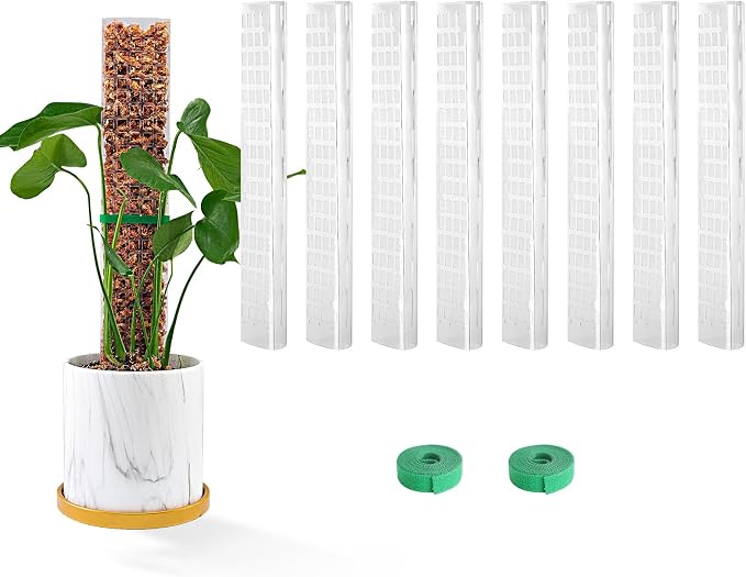 Bluepro 15 Inch 8 Pcs Plastic Moss Poles for Climbing Plants, Plant Support for Indoor Plants, White, Rectangular