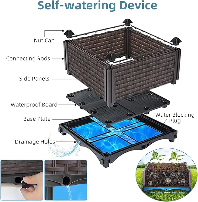 Large Raised Planter Box Outdoor Self Watering 78.7"x15.7"x19.7", Deep Raised Garden Bed - Elevated Garden Box with Drainage Plug, Rectangular Garden Planter Perfect for Patio Balcony Deck