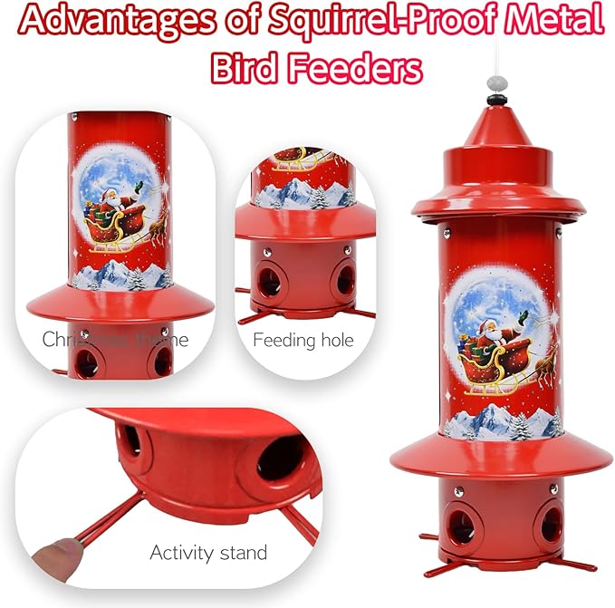Squirrel Proof Bird Feeders, Long Lasting Bird Feeder for Outdoors, Reliable and Rust Resistant Metal Station for Prevents Squirrels from Stealing Food,5LB Large Capacity,Red