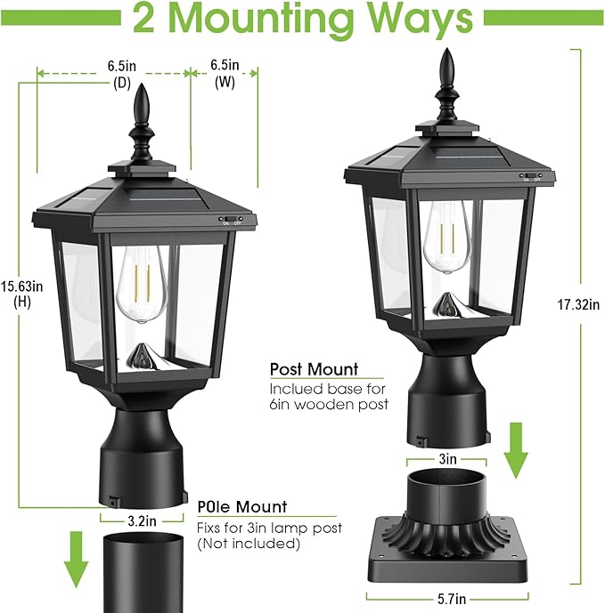 Greluna Solar Post Light Outdoor, 60 Lumens Dusk to Dawn Lamp Post Light, Solar Powered & Waterproof, Fits 6x6 Wooden Posts, 3 Inch Poles, for Garden, Pathway, Driveway, Fence & Yard（Cool White）