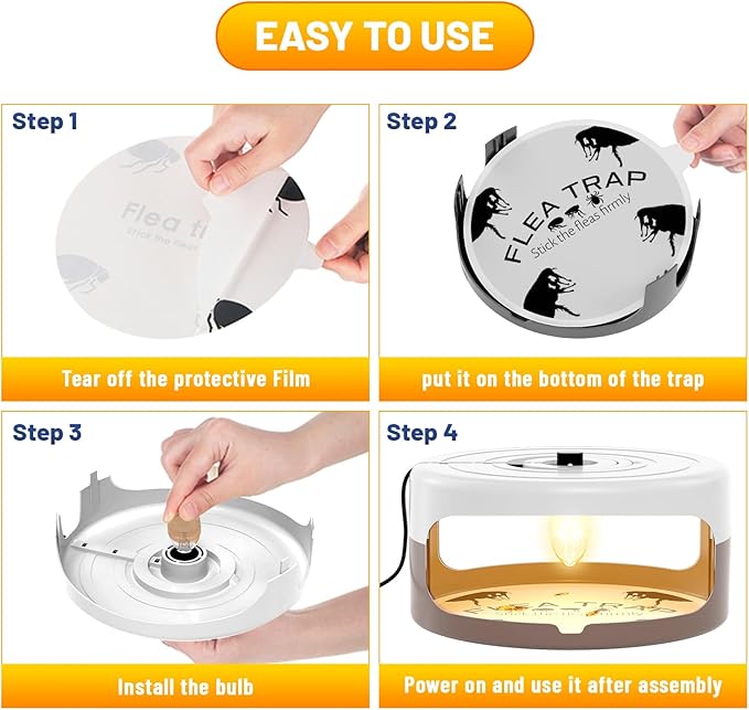 2 Pack Flea Traps for Inside Your Home, Indoor Flea Light, Bed Bug Killer with 8 Sticky Pads & 4 Light Bulb, Odorless Natural Insect Infestation Treatment Trap for Kid Pet