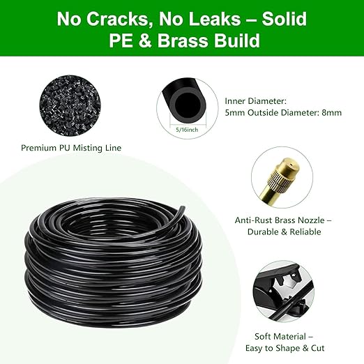 150FT Drip Irrigation System for Garden – Automatic Watering Kit with Solid Brass Metal Connectors, 360° Bendable Tubing &50 Adjustable Nozzles for Greenhouse, Lawn, Yard & Plants