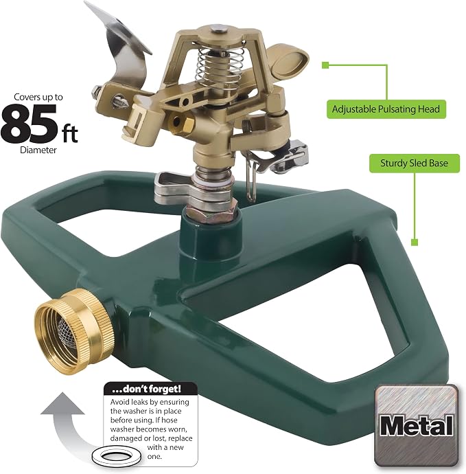 Melnor 65163AMZ Metal Pulsating Sprinkler Bundle, Green