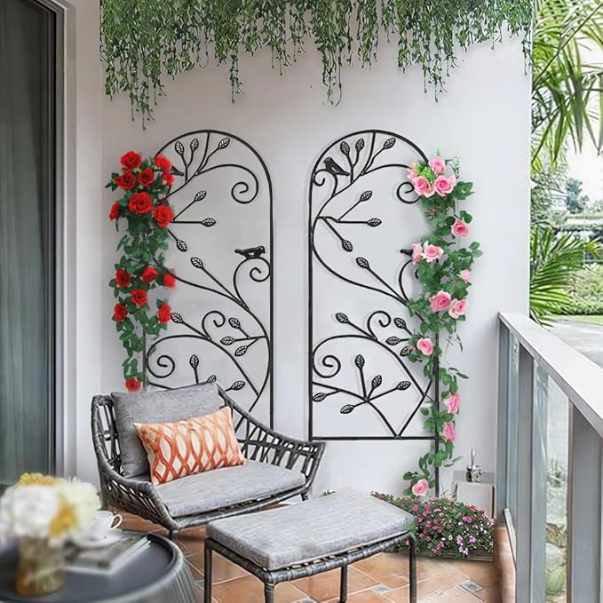 AMAGABELI GARDEN & HOME 2 Pack Garden Trellis for Climbing Plants 47" x 16" Black Iron Potted Support Vines Metal Wire Plant Trellis for Climbing Vegetables Flower Patio Roses Cucumbers Supports