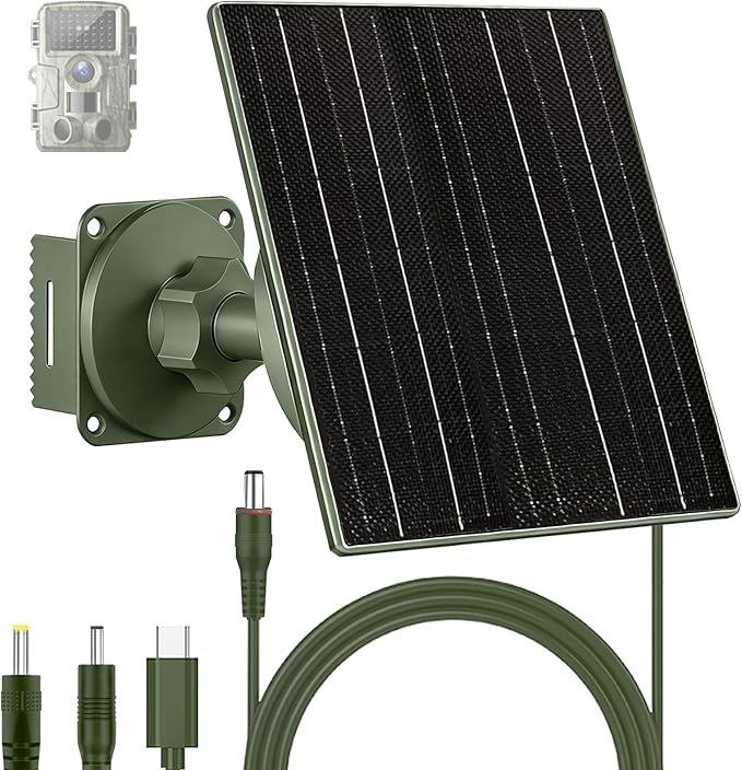 Zivif Solar Panel Charger for Trail & Hunting Cameras, 10W 3.7V 10400mAh Built-in Battery, 6V/12V Adjustable Output, Universal Adapter Cables (DC5521, DC4.0x1.7mm, DC3.5x1.35mm, Type-C)