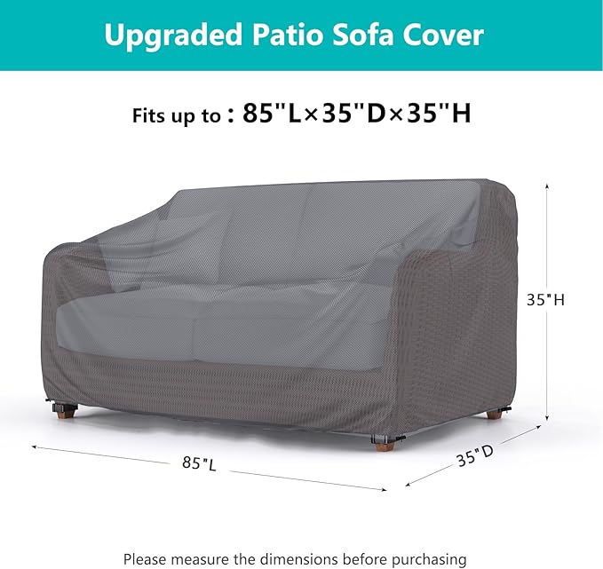 Patio Sofa Cover Waterproof - Heavy Duty 3-Seater Outdoor Couch Cover, Patio Furniture Covers with Air Vent and Handles, 85"L ×35" D×35" H, Gray