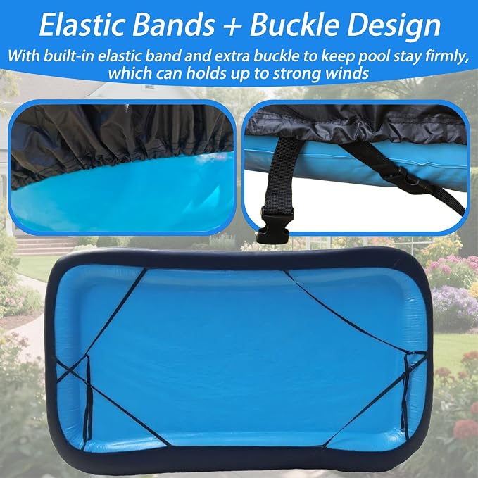 130 x 84 inch Inflatable Pool Cover, Cover is Made of 210D Heavy-Duty Waterproof Oxford Fabric with Precision Double Stitching, Fits 11 x 7 ft Frame Pool and Solar Pool Cover, 20s Easy Set