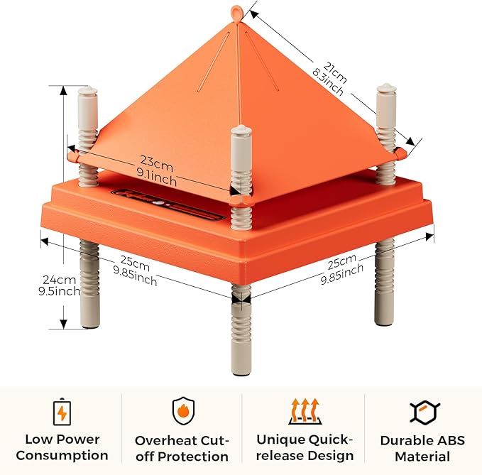 Chick Brooder Heating Plate 10" x 10" with Anti-Roosting Cone, Stepless Adjustable Height for Up to 15 Chicks, Energy Efficient Mother Hen Brooder for Poultry