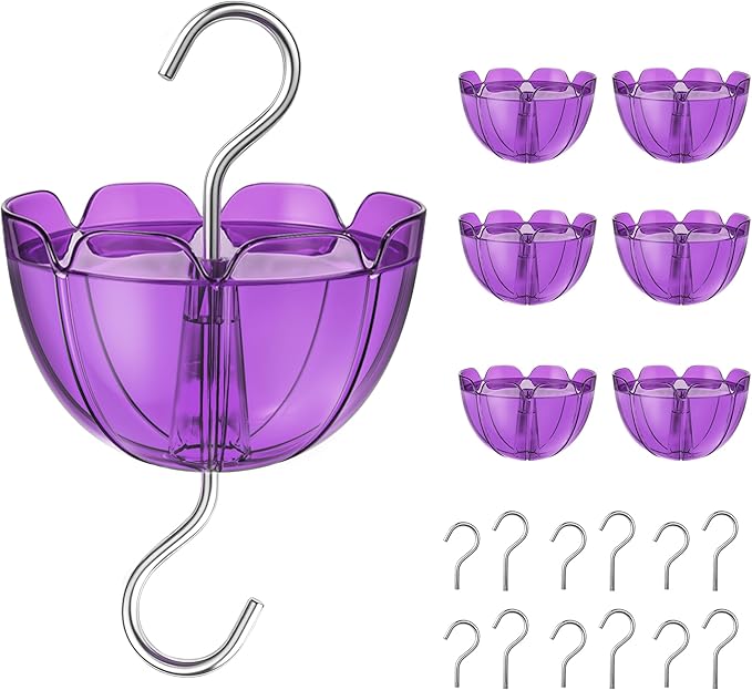 6-Pack Ant Moat for Hummingbird Feeders, Large Capacity Petal-Shaped Ant Guard, Outdoor Ant-Proof Hanging Feeder Accessories, Twist & Clean with Level Window (6 Set)
