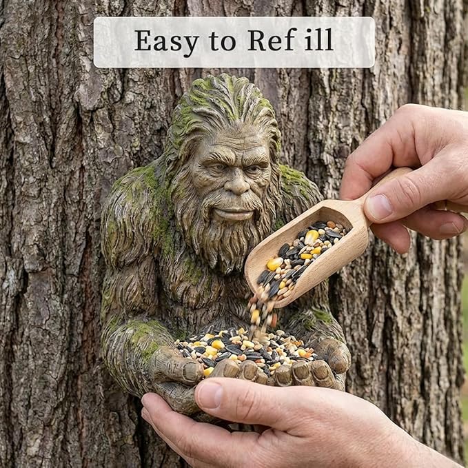 Bigfoot Bird Feeder for Outdoors -Green Garden Yard Art Decoration Sculpture for Hummingbird Squirrel, Wild Bird Feeder with Hidden Hook, The Best Gift for Gardening Enthusiasts and Bird Lovers