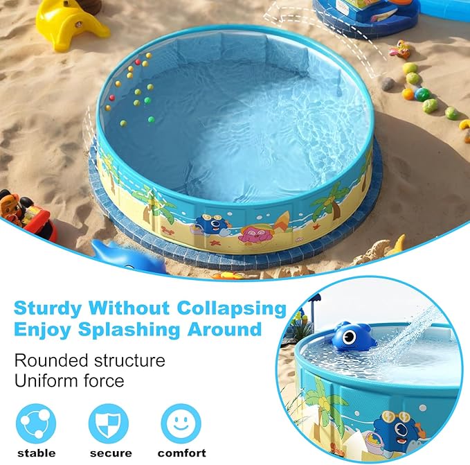 Foldable Swimming Pool for Kids 78.7"x17.7" Hard Plastic Portable Dog Pool Anti-Slip Collapsible Pets Bathtub Kiddie Pool Indoor Outdoor Backyard (JellieMons 79'')