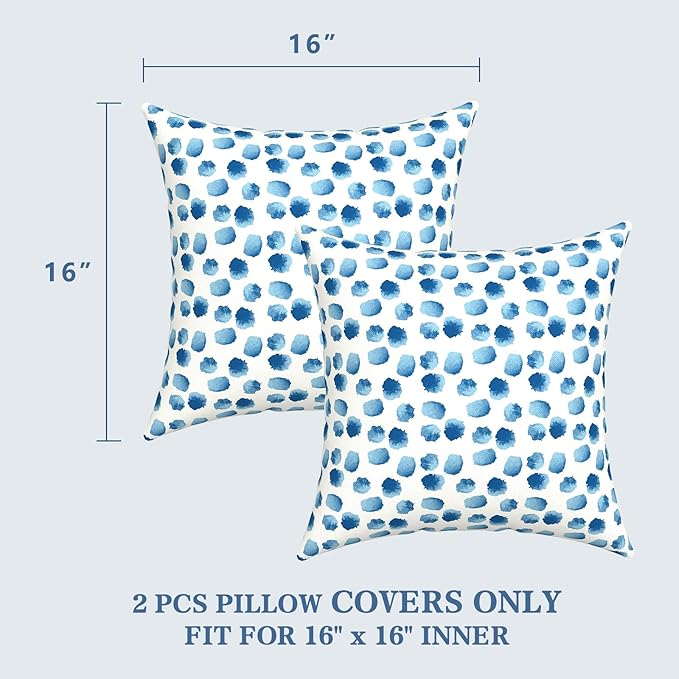 LVTXIII 2 Pack Outdoor Throw Pillow Covers for Patio Furniture, 16x16 Inch Square Pillow Case, Water-Repellent Cushion Covers for Garden, Porch, Sofa, Brush Blue