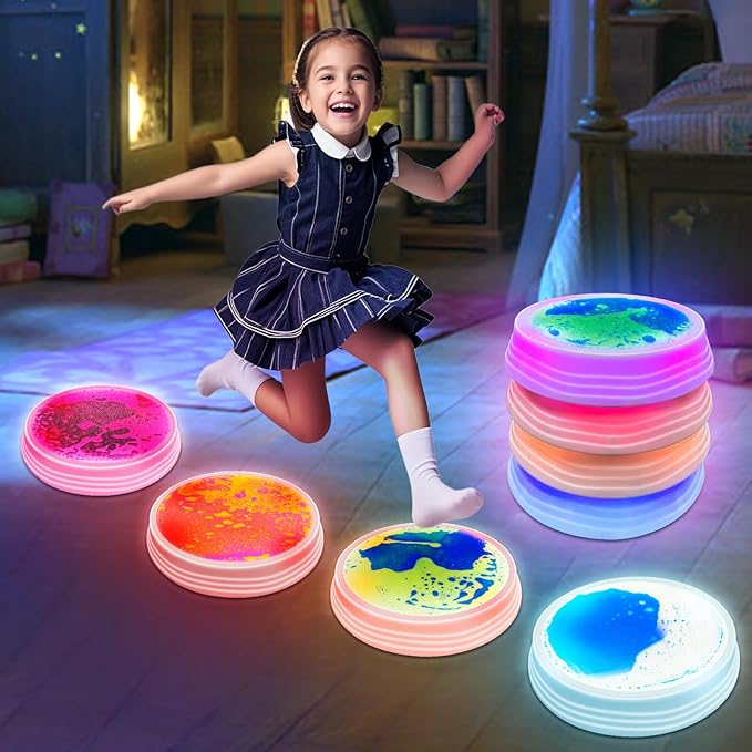 Onyoloy Stepping Stones for Kids - Light Up Liquid Stepping Stones with 7 Color LED, Non-Slip Sensory Balance Toys for Toddlers Ages 3-5, Indoor Outdoor Fitness Toys for Birthday