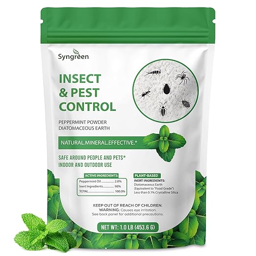 Diatomaceous Earth Food Grade Powder with Peppermint - Crawling Insect Killer for Bed Bugs, Roaches, Ants, Fleas - Indoor & Outdoor Pest Control | Family & Pet Safe | 1 lb