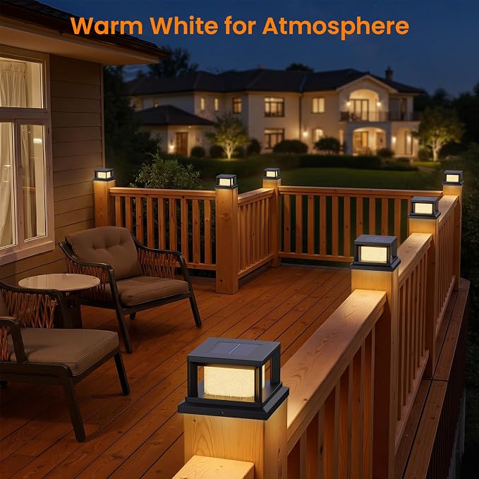 Mlambert 12 Pack Solar Post Lights Outdoor, 2 Modes LED Fence Cap Light for 4x4 Post, Waterproof Deck Light Patio Garden Decor, Warm/Cool White, Black