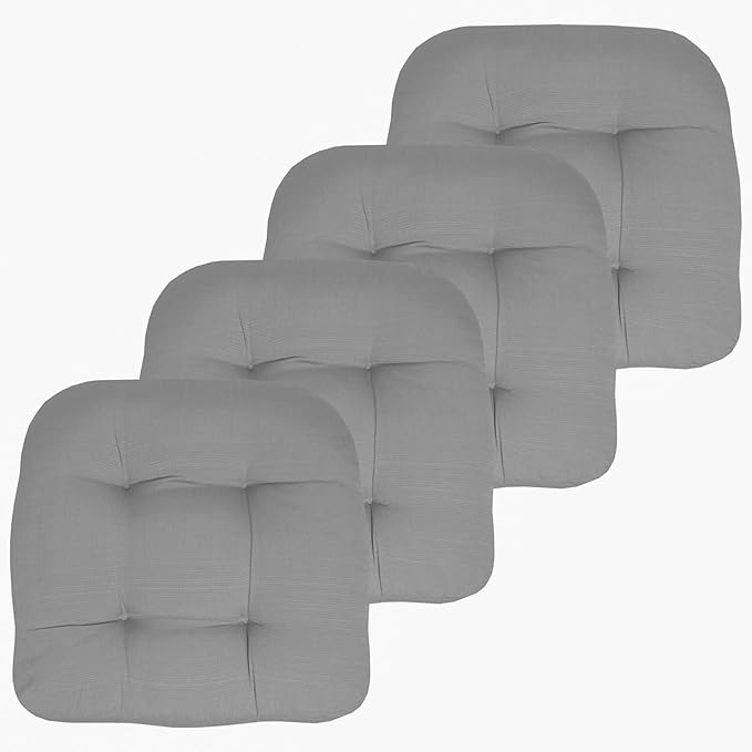 Sweet Home Collection Patio Cushions Outdoor Chair Pads Premium Comfortable Thick Fiber Fill Tufted 19" x 19" Seat Cover, 4 Count (Pack of 1), Silver
