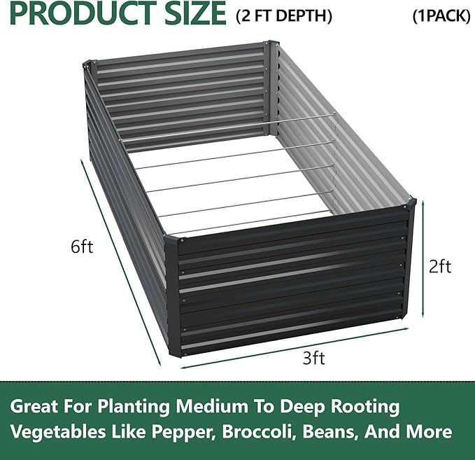 Vengarus 6x3x2FT Galvanized Raised Garden Bed Kit, Deep Root Planter Box Outdoor Large Planter Raised Beds for Planting Flowers,Vegetables and Herbs-Black