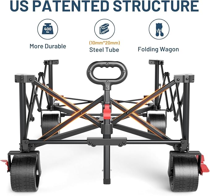 Timber Ridge 600L Beast Wagon 26" W Extra Wide All Terrain Folding w/Big Wheels, Cargo Net & Tailgate, 26" W and 55.25" L, 500lbs Heavy Duty Collapsible Portable Cart for Camping, Sports, Dogs, Blue
