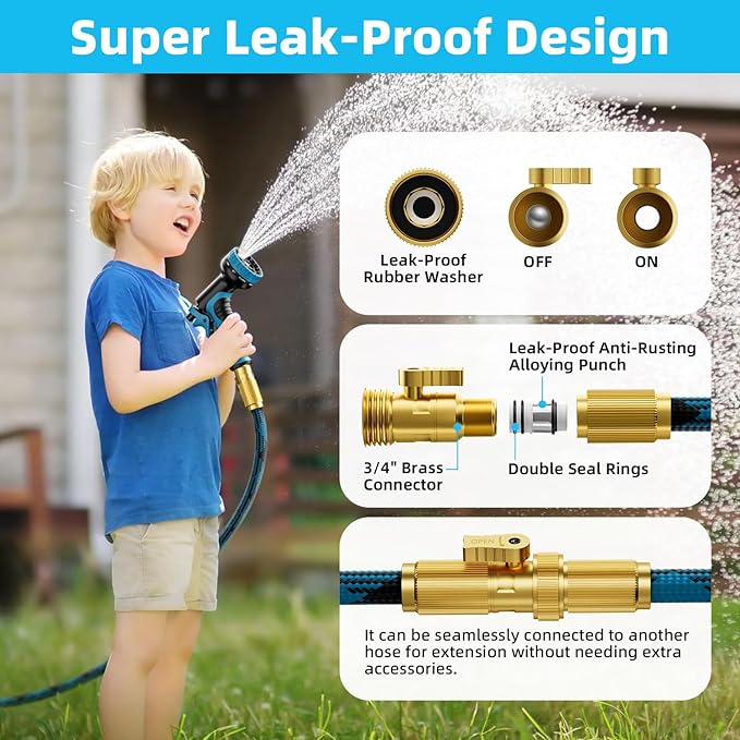 Garden Hose, Non-Expandable Water Hose 75 ft, Flexible, Kink & Leak Proof Water Pipe with 10-Function Spray Nozzle, Lightweight Outdoor Hose for Yard, Lawn, Car Wash, RV and Home Use