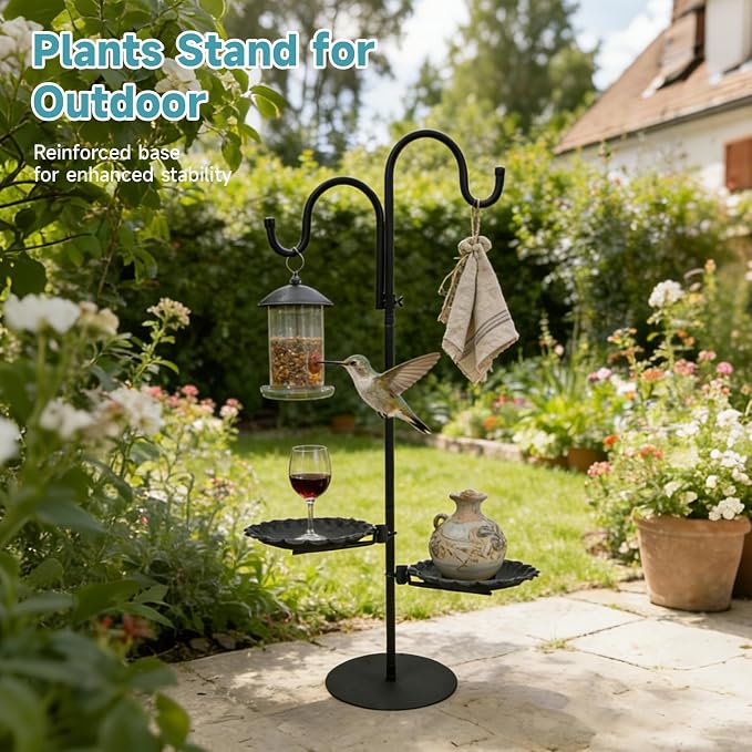 74" Shepherd's Hook Stand Plant，Wind Chime Hanger Stand, Bird Feeder,Waterproof Metal & Adjustable-Height Standing Pole Holder for Lantern and Wreath, Indoor & Outdoor