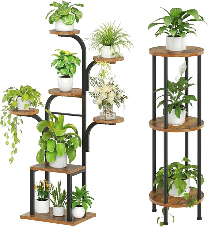 HOOBRO Plant Stand Indoor with Grow Lights, 47.2" Tall Metal Plant Shelf and Plant Stand Indoor, 3 Tier 35.2" Tall Corner Plant Shelf Bundle, BF09DHJ01-BF13HJ01