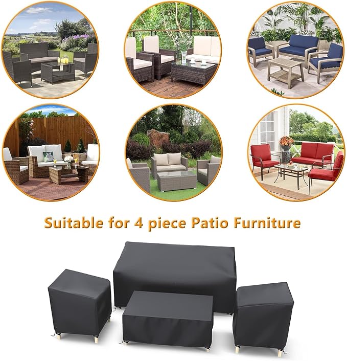 STARTWO Patio Furniture Covers 4-Piece Set for Loveseat, Chairs and Coffee Table, Outdoor Waterproof, Black
