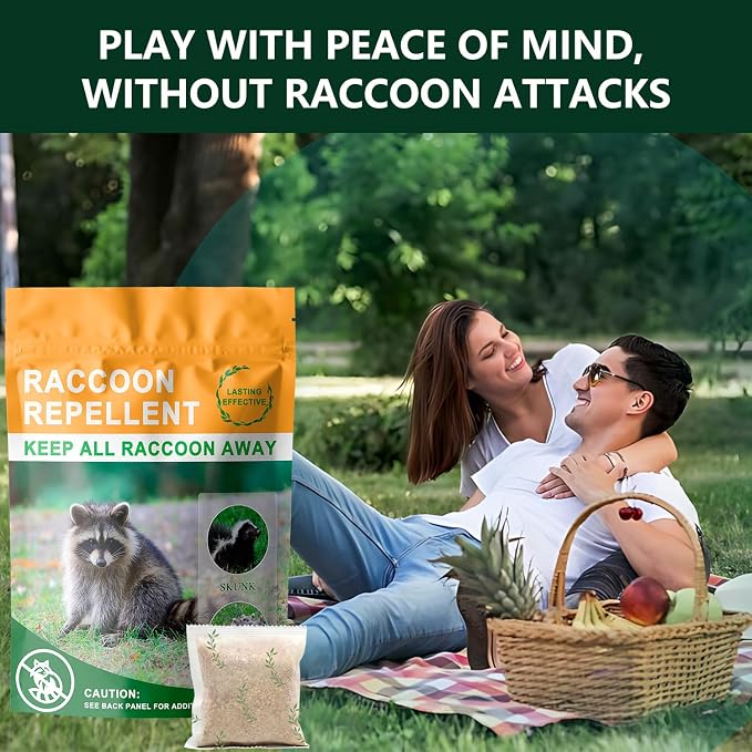 Natural Raccoon Repellent Granules – 8-Pack (25g per Bag) | Eco-Friendly, Non-Toxic & Long-Lasting Protection with Garlic, Peppermint & Wintergreen Oils | Family and Pets Safe