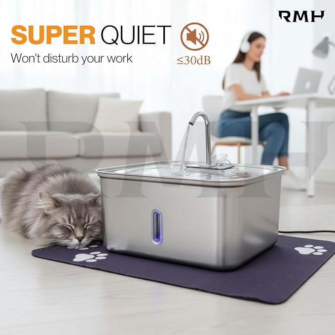 Stainless Steel Cat Water Fountain 7L with Waterproof Mat – Large Dog & Multi-Pet Automatic Drinking Fountain, Quiet Pump, 3-Stage Filtration & LED Water Window