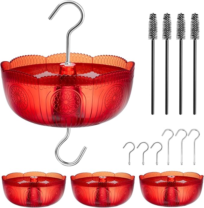 Ant Moat for Hummingbird Feeders, (4 Pack, 6 OZ) Vintage Style Humingbird Feeder Parts Ant Guard & Stopper(Red)