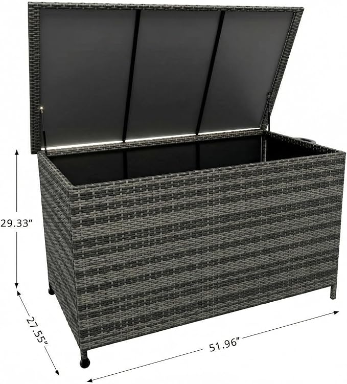 185-Gallon Outdoor Deck Box with Wheels, Waterproof PE Rattan & Aluminum Frame Storage Bin, Lockable Patio Furniture Chest for Cushions, Garden Tools, Pool Toys, Gray