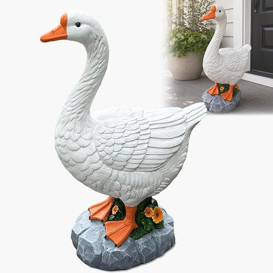 Porch Goose Statue Large White Porch Goose Big Resin Garden Lawn Yard 20 inches High Figurine Duck Decorative Figurine for Patio, Entryway Accent Indoor Outdoor Garden Gift