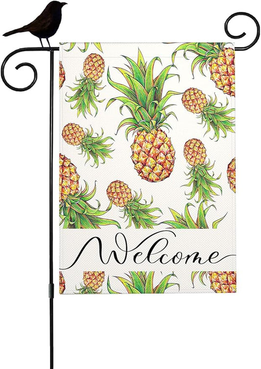 Mugod Pineapples Burlap Garden Flags 12.5x18" Double Sided, Cute Fruit Design Summer Yard Flags Spring Summer Farmhouse Seasonal Outdoor Flag