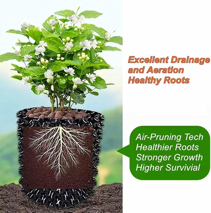 Air Pruning Plastic Root Control Containers/pots Nursery pots for Plants (White, 40cm Tray-5 Sets)