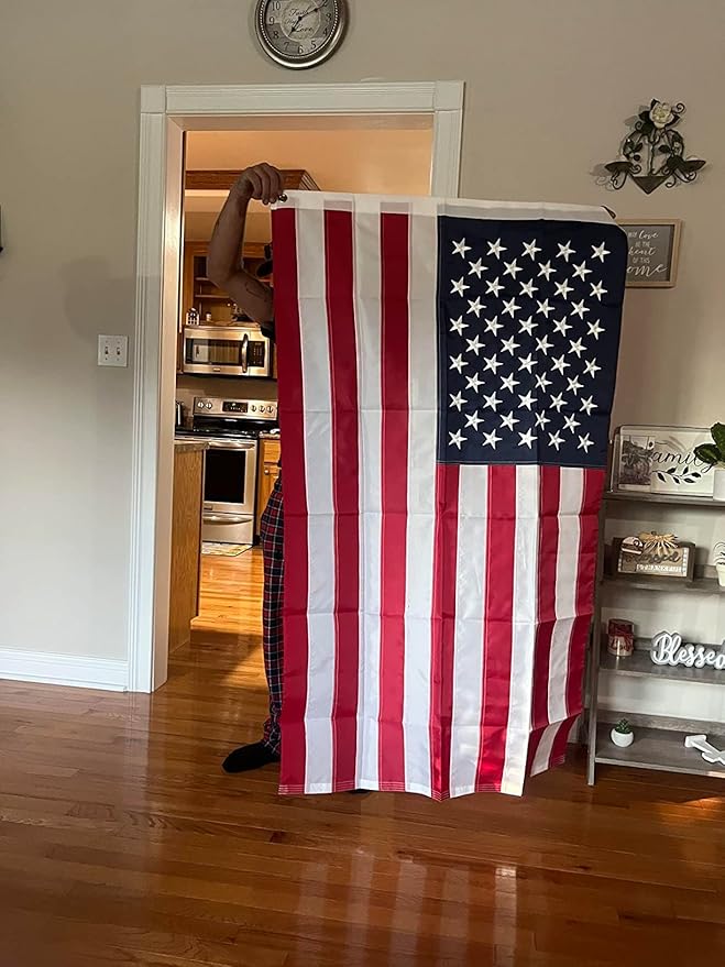 American Flag 8x12 FT Long Lasting Heavy Duty US Flags for High Wind TearProof Polyester USA Flag with Embroidered Stars, Sewn Stripes, Brass Grommets