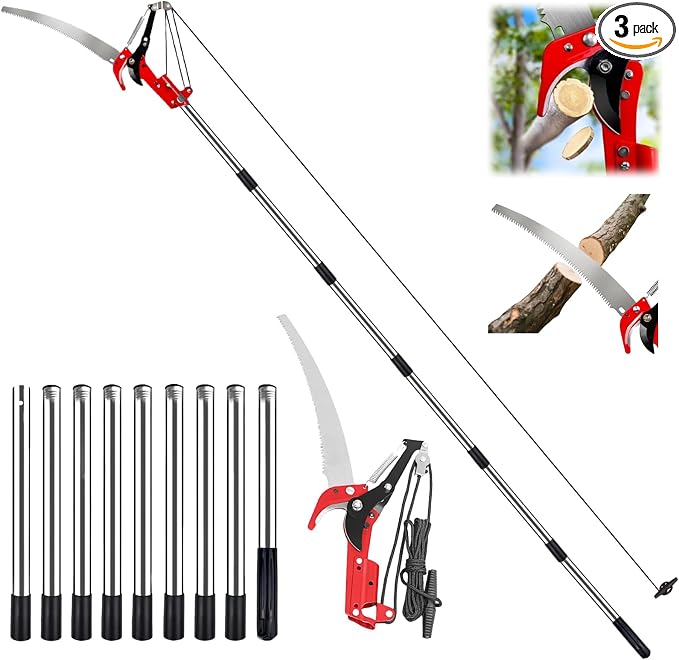 Pole Saws for Tree Trimming - 14FT Dual-Pulley Tree Pruner, Tree Trimmers Long Handle Pruner, Manual Pole Saw for Yard & Garden, Gardening Hand Tools