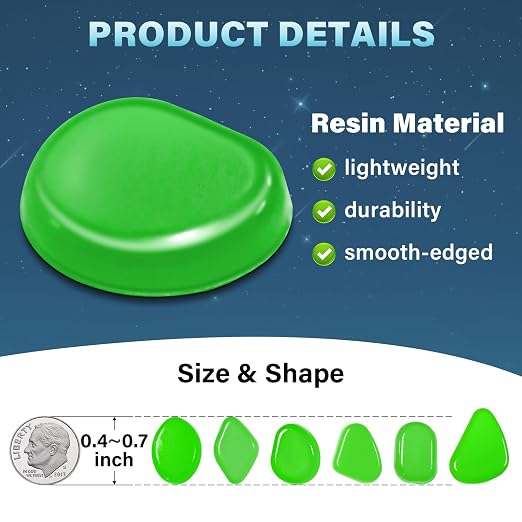 PoYang 2000pcs Glow in The Dark Rocks Outdoor - Green Resin Glowing Pebbles for Landscaping, Garden, Fish Tank and Aquarium Indoor Decor, Powered by Sunlight or Lamplight (0.4"-0.7"/pc, 2.4lbs/Bag)