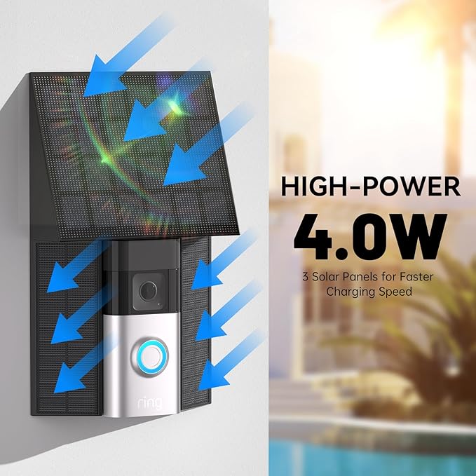 Solar Charger for Ring Battery Doorbells - Compatible with Video Doorbell 3/3 Plus/4, Battery Doorbell Plus/Pro, 2 Prong Port-1 Pack