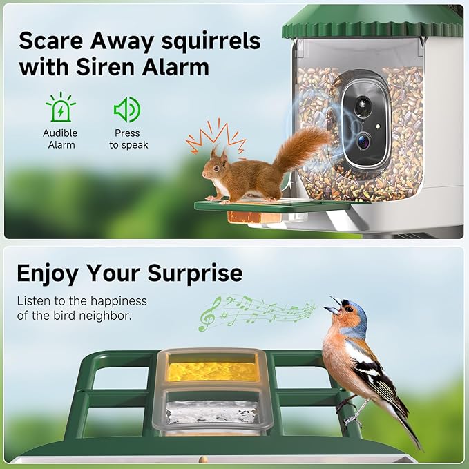 Loatos Bird Feeder with Camera AI Identify 2K Live Video Smart Bird Feeder with Camera, 2.4GHZ WiFi Solar Birds House Cameras, Motion Detection Instant Arrival Alerts, Ideal Present for Birds Lovers