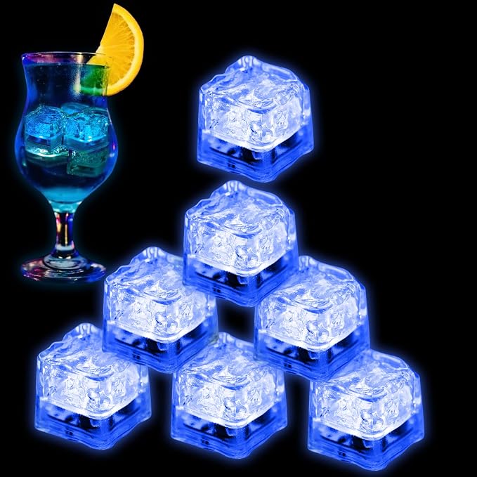 Light Up Ice Cubes for Drinks, 96 PCS Blue LED Ice Cubes Liquid Activated, Glow in The Dark Waterproof Ice Cubes for Home Bar Supplies Summer Party Wedding Decor