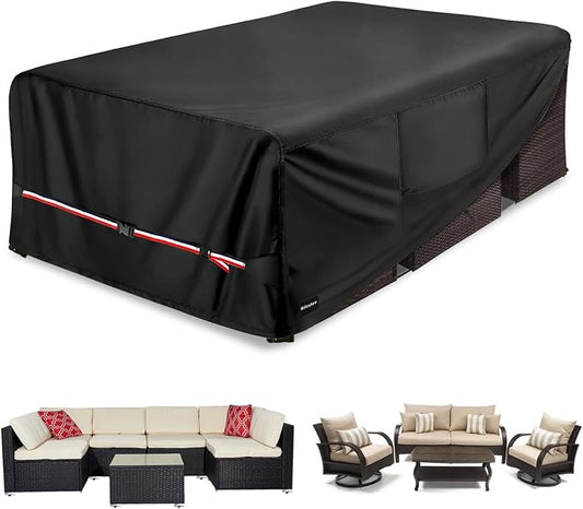 Rectangular Patio Furniture Covers,Upgraded 600D Heavy Duty Outdoor Furniture Covers Waterproof,Outdoor Sectional Dining Table and Chairs General Purpose Furniture Set Cover,126"L × 74"W × 28"H,Black