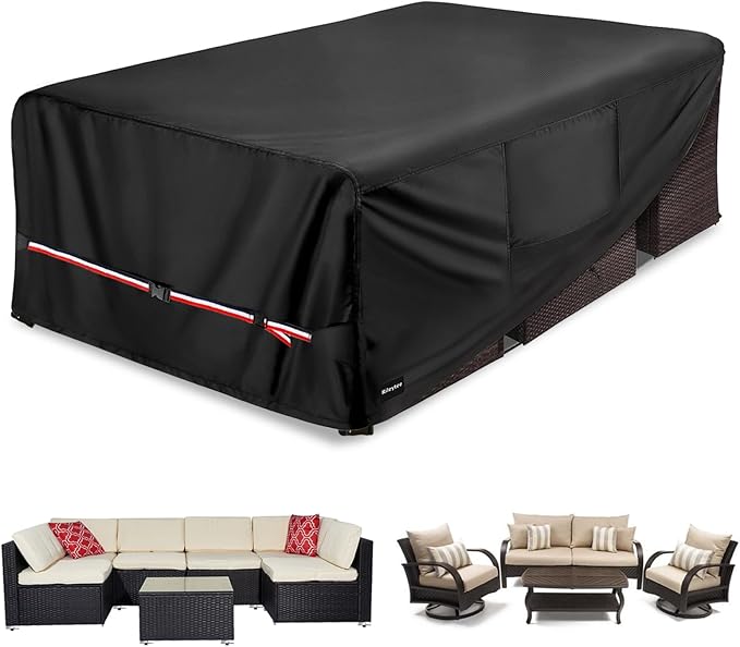 Rectangular Patio Furniture Covers,Upgraded 600D Heavy Duty Outdoor Furniture Covers Waterproof,Outdoor Sectional Dining Table and Chairs General Purpose Furniture Set Cover,126"L × 74"W × 28"H,Black