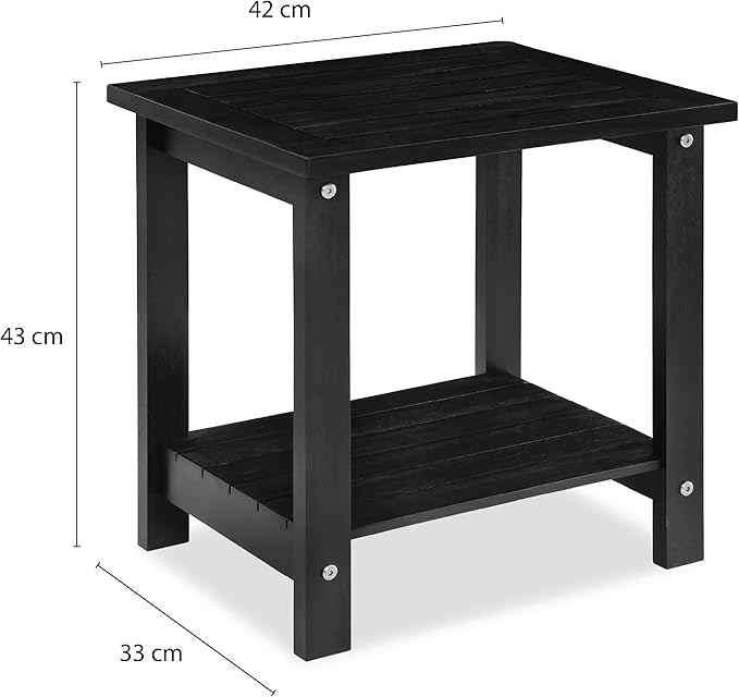 VICTORY RELAX Solid Acacia Wood Side Table with 2-Tier Storage, Weather-Resistant Outdoor Indoor End Table, Black Rustic Color Night Stand