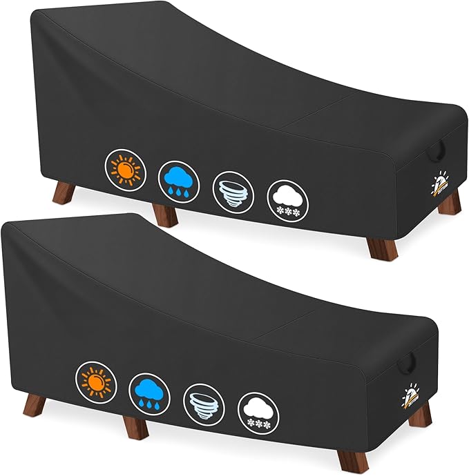Zettum Outdoor Lounge Chair Cover 2 Pack - Waterproof Patio Chaise Lounge Chair Cover, 600D Heavy Duty Outdoor Seating Covers For Pool Lounge Chair, Lawn Bench Furniture 68 x 30 x 30 Inch
