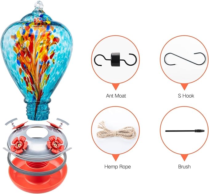 Muse Garden Gifts for Women Glass Hummingbird Feeder for Outdoors Hanging, Birthday Mother‘s Day Christmas Valentine Hummingbird Gifts for Women Mom, Ant Moat Included, 2 Pack, Comet and Nebula | Muse Garden Gifts for Women Glass Hummingbird Feeder for...